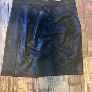 Free People Black Faux Leather Mini Skirt with Front Gather